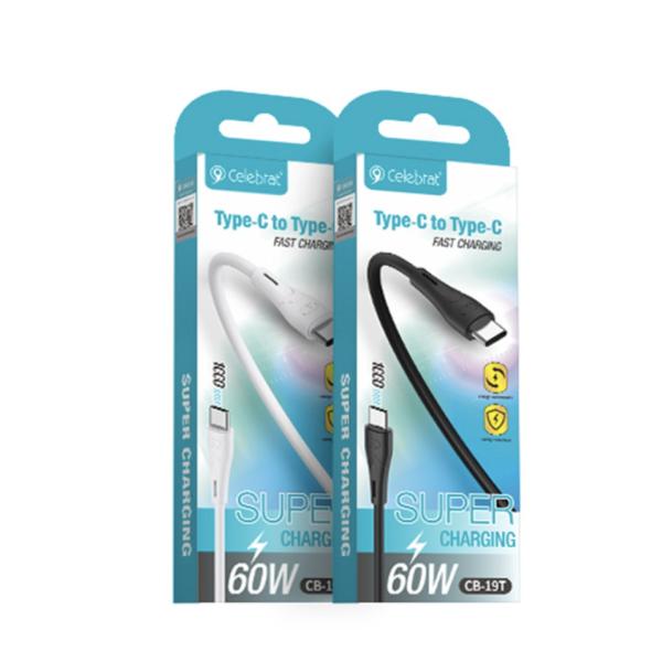 Cable Celebrat CB-19T TIPO C- TIPO C BLANCO/NEGRO