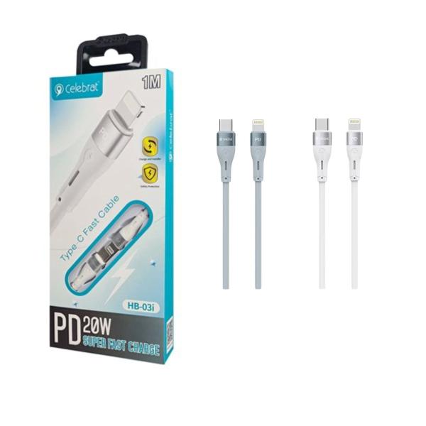 Cable Celebrat HB-03i Tipo c-Lightning BLANCO/GRIS