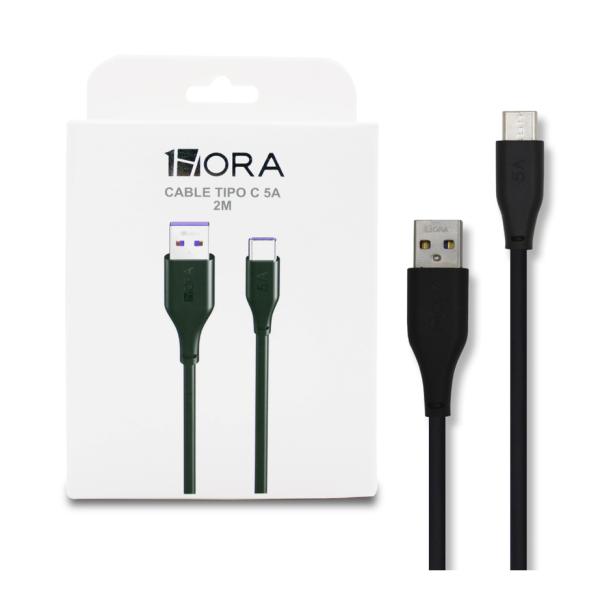 CABLE 1HORA USB A TIPO C 2MTS NEGRO