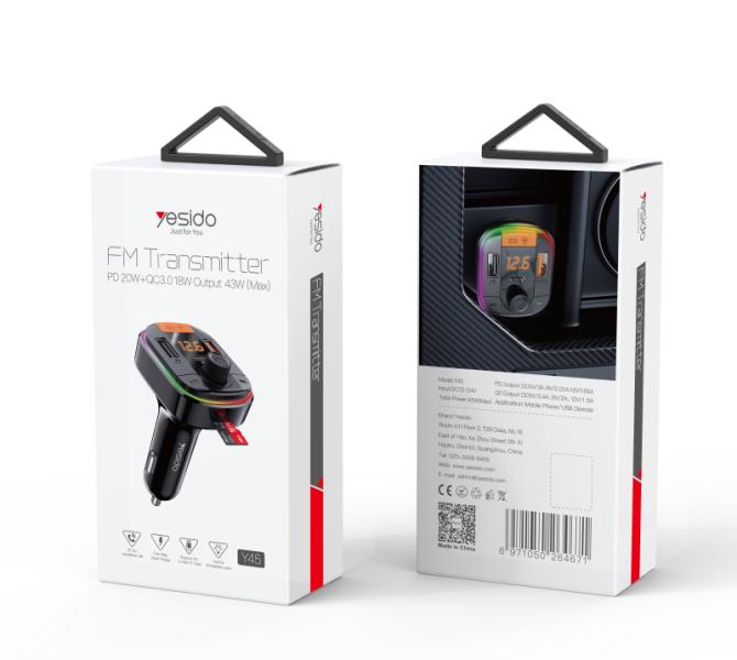 Cargador Carro Yesido FM Transmitter Y45 (PD20W+QC3.0 18W Output 43W MAX)