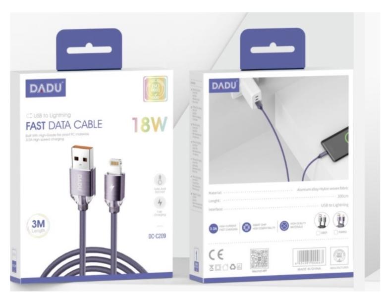 CABLE 3 METROS USB-LIGHTNING DC-209 18W
